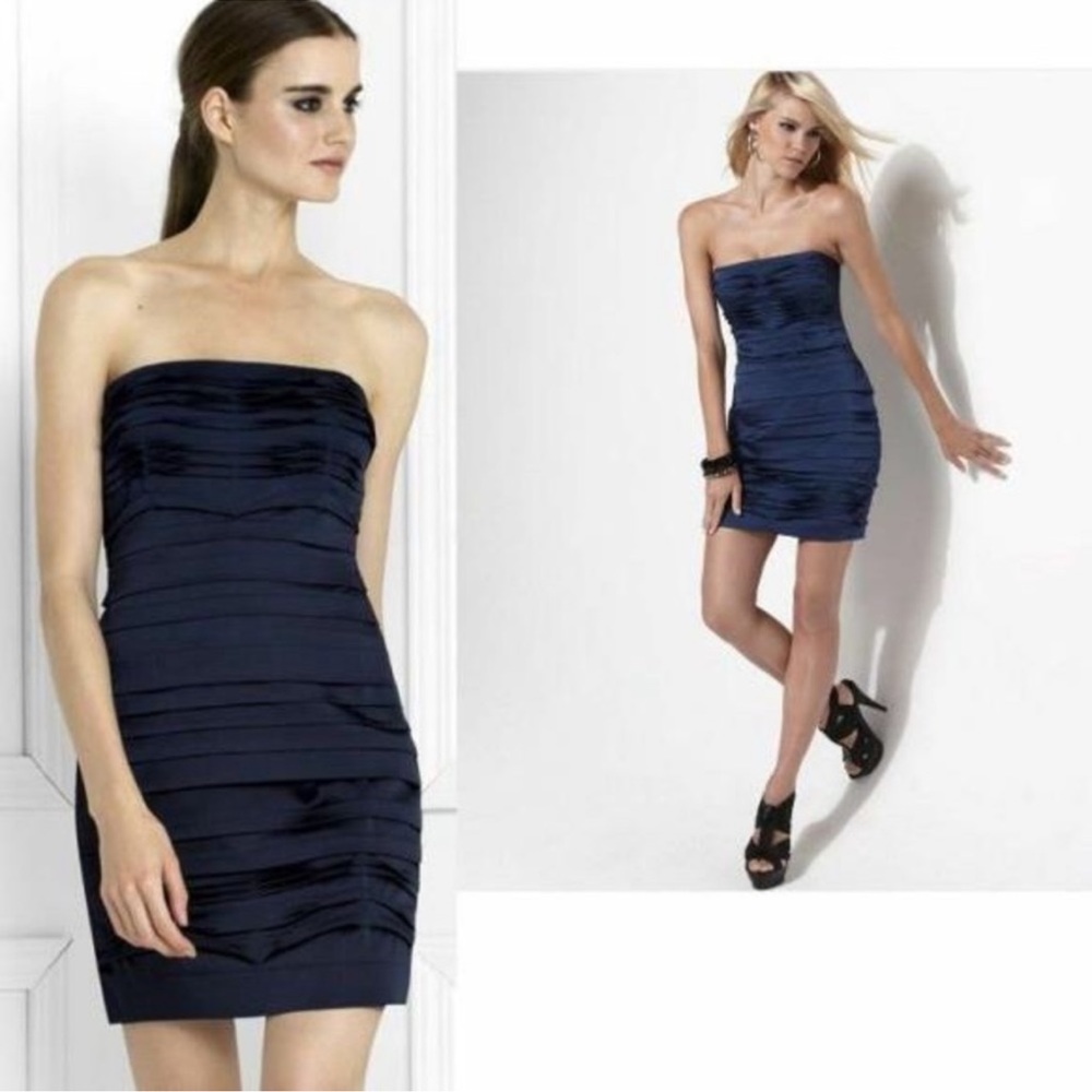 BCBGMAXAZRIA Strapless Pleated INK Dress